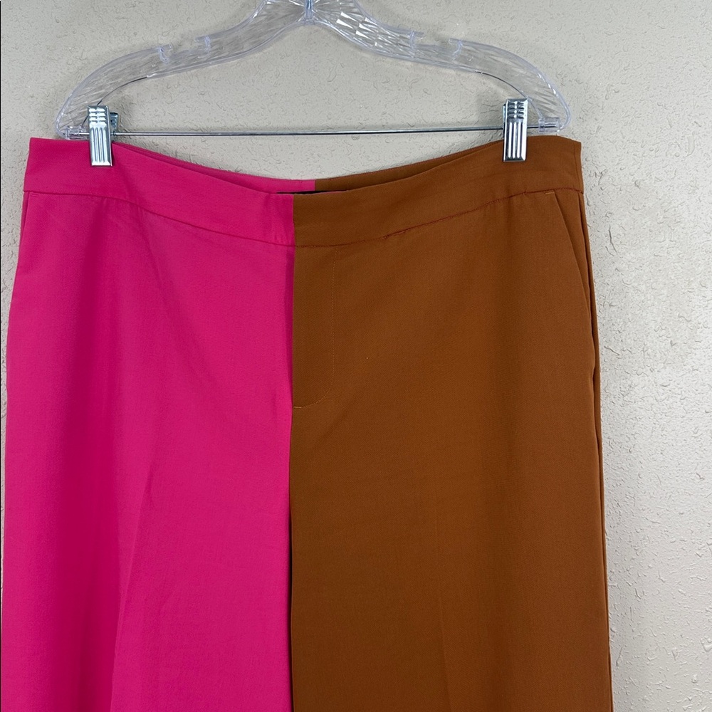 Eloquii Pink and Brown Straight-Leg Colorblock Pants size 14 - Picture 3 of 9